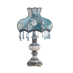 Aeyee Elegant Blue Table Lamp, Antique Flower Decorative Bedside Desk Lamp, Resin Base, Crystal Night Light for Bedroom Nightstand