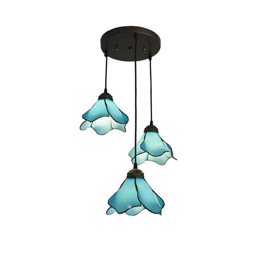 Aeyee Tiffany Style Pendant Light Fixtures, Stained Glass Hanging Light, Rustic Blue Chandelier, Art Deco Lighting for Dining Room Living Room