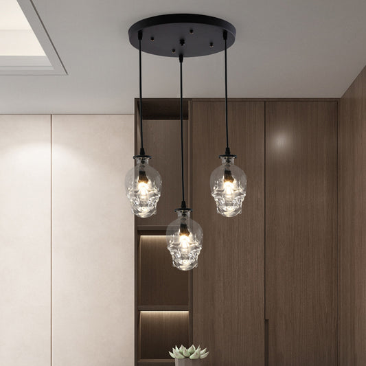 Aeyee 3 Lights Skull Shaped Glass Chandelier, Industrial Glass Pendant Light Fixture, Adjustable Hanging Light for Bedroom, Living Room