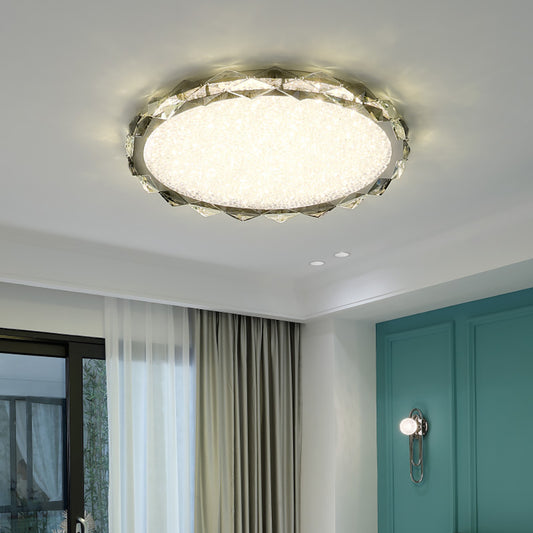 Aeyee Crystal Flush Mount Ceiling Light, Dimmable Close to Ceiling Light, Modern Crystal Chandelier, Round LED Ceiling Light Fixture