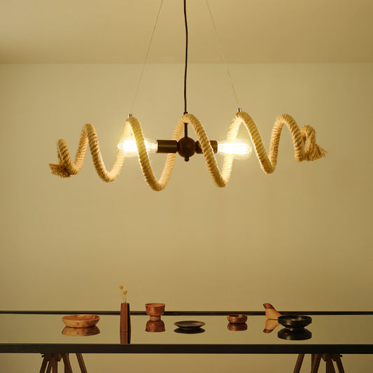 Aeyee Hemp Rope Pendant Light Fixture, Industrial Hanging Light, 2 Lights Adjustable Ceiling Pendant Lamp for Bedroom Dining Room