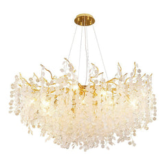 Aeyee Crystal Chandelier, Round Crystal Pendant Fixture, Gold Glass Hanging Light, Modern Tree Branch Chandeliers for Bedroom, Entrance