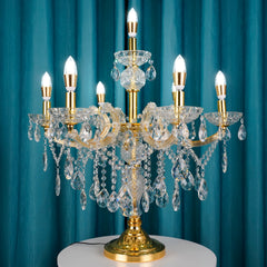 Aeyee Vintage Crystal Table Lamp, Antique Candelabra Decorative Bedside Desk Lamp, Glass Night Light for Bedroom Nightstand in Gold