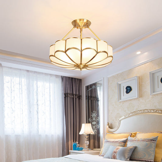 Aeyee Brass Semi-Flush Mount Ceiling Light, Elegant Glass Ceiling Light Fixture for Living Room Hall Bedroom