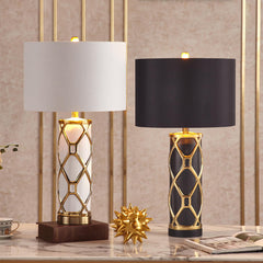 Aeyee Ceramic Table Lamp, Modern Night Light with Fabric Lampshade, Ceramic Base, Bedside Desk Lamp for Bedroom Nightstand