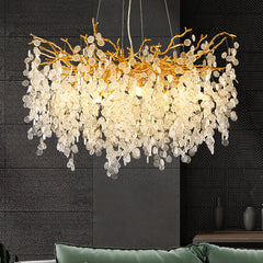 Aeyee Crystal Chandelier, Round Crystal Pendant Fixture, Gold Glass Hanging Light, Modern Tree Branch Chandeliers for Bedroom, Entrance
