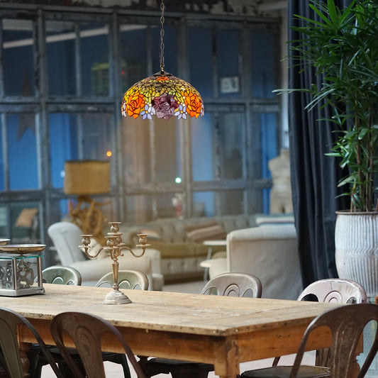 Aeyee Tiffany Style Pendant Light Fixture, Stained Glass Hanging Lamp, Floral Design Pendant Light, Vintage Lighting with Handmade Lampshade for Kitchen Island Dining Room