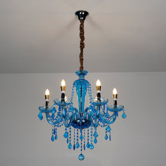 Aeyee Classic Crystal Chandelier, Vintage Candle Pendant Light Fixture, Adjustable Island Lights for Dining Room Foyer in Blue