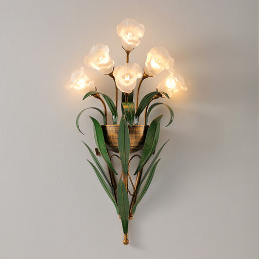 Aeyee Vintage Flower Shape Wall Sconce, White Frosted Glass Shade Wall Light, Elegant Bedside Wall Lamp for Entrance, Bedroom, Hallway