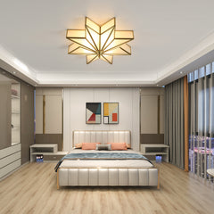Brass Flush Mount Ceiling Light - Aeyee Star Shaped Lighting Fixture 4 Lights Bedroom Ceiling lamp with Glass Shade