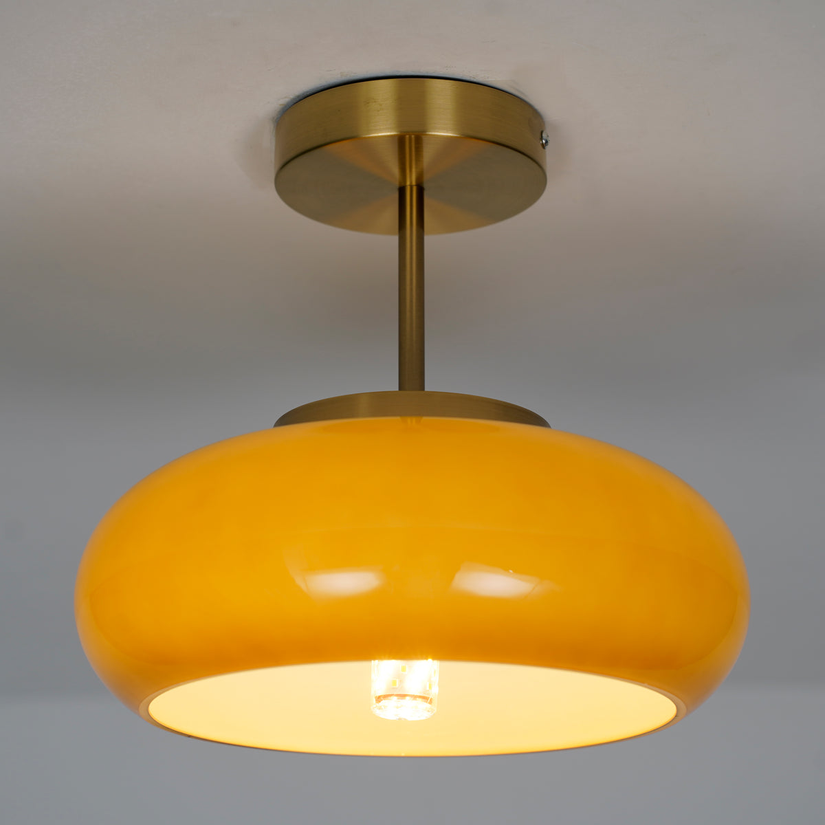 Aeyee Glass Ceiling Light Fixtures, 11" Hallway Ceiling lamp, Round Semi Flush Mount Ceiling Light Orange Finish