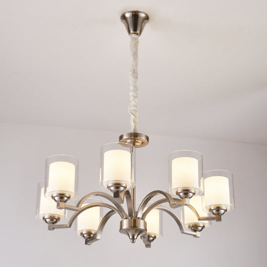 Aeyee Glass Chandelier, Modern 8 Lights Pendant Light, Mid-Century Hanging Light for Dining Room Living Room Brushed Nickel Finish