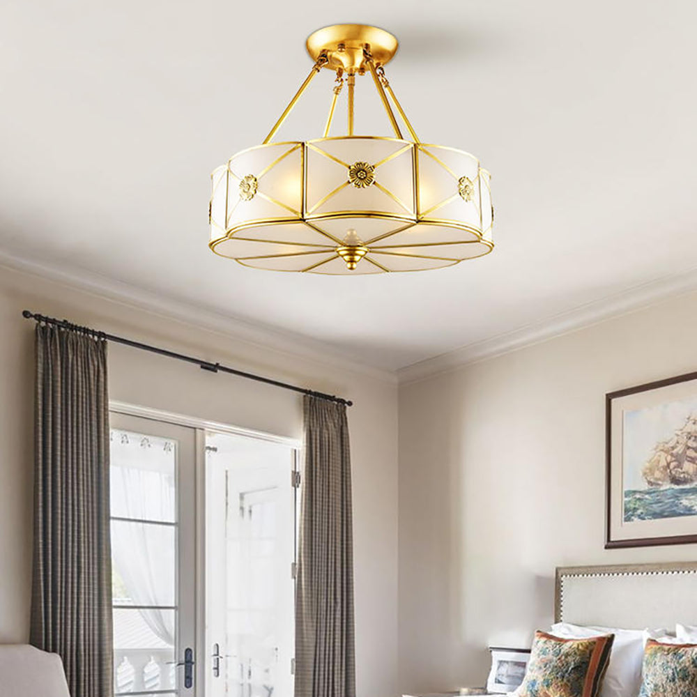 Aeyee Brass Flush Mount Ceiling Light Fixture, 4 Lights Classy Frosted Glass Ceiling lamp for Bedroom Kitchen Office