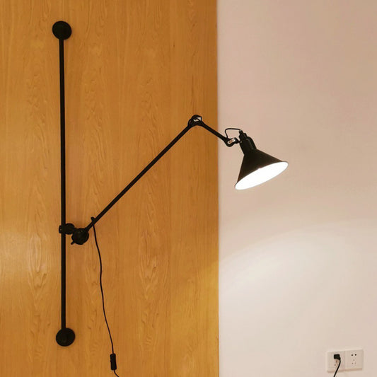 Aeyee Swing Arm Wall Sconce, Flexible Plug in Wall Mounted Light, Adjustable Angles, Cone-Shaped Industrial Wall Lamp for Bedroom Living Room Hallway