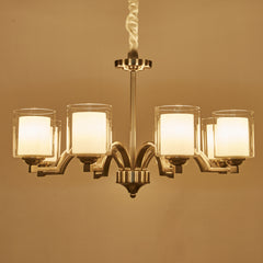 Glass Chandelier, Modern 8 Lights Pendant Light, Mid-Century Hanging Light for Dining Room Living Room Brushed Nickel Finish