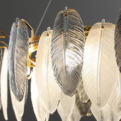 Aeyee Feather Shaped Glass Chandelier, Modern Glass Pendant Light Fixture, Adjustable Hanging Light