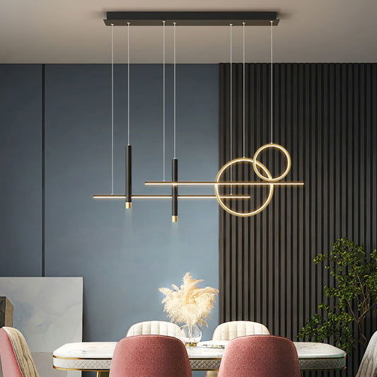Aeyee LED Pendant Light Fixture, Modern Dining Room Island Chandelier with Spotlights, Dimmable 2 Rings Hanging Light for Kitchen Office