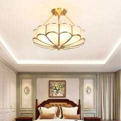 Aeyee Brass Semi-Flush Mount Ceiling Light, Elegant Glass Ceiling Light Fixture for Living Room Hall Bedroom