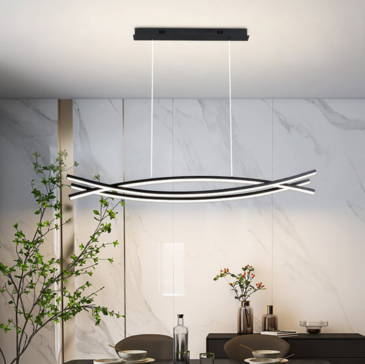 Aeyee Arched Pendant Light Fixture, Modern Dining Room Island Chandelier, Dimmable Black Hanging Light for Kitchen Office