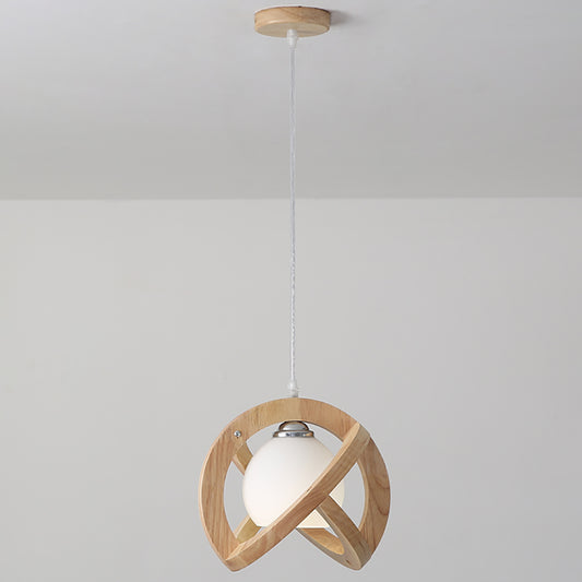 Aeyee Geometric Pendant Light Fixture, Wood Hanging Light, Adjustable Glass Globe Pendant Lighting for Kitchen Island Bedroom