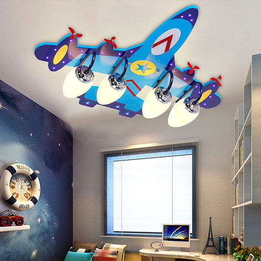 Aeyee Airplane Flush Mount Ceiling Light, 4 Lights Children's Bedroom Ceiling Light Fixture, 28'' Blue LED Ceiling Lamp