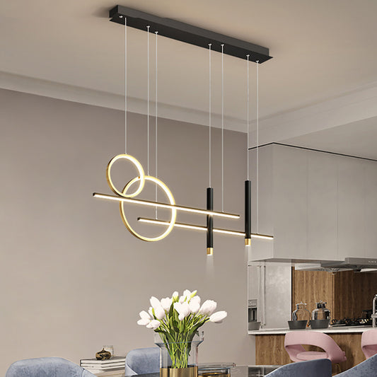 Aeyee LED Pendant Light Fixture, Modern Dining Room Island Chandelier with Spotlights, Dimmable 2 Rings Hanging Light for Kitchen Office