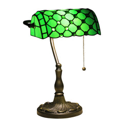 Aeyee Crystal Bead Table Lamp, Tiffany Desk Lamp, Elegant Bedside Table Lamp with Stained Glass Shade, Banker Lamp