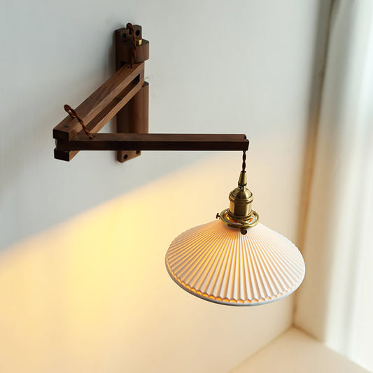 Aeyee Swing Arm Wall Sconce, Industrial Wood Folding Wall Lamp, Adjustable Wall Mount Lamp for Bedroom Living Room Hallway
