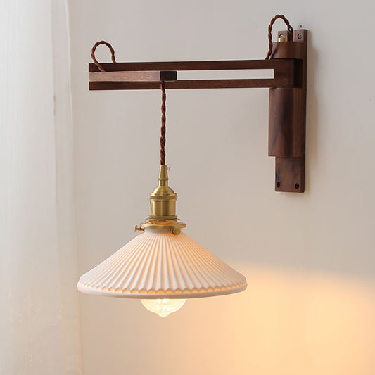 Aeyee Swing Arm Wall Sconce, Industrial Wood Folding Wall Lamp, Adjustable Wall Mount Lamp for Bedroom Living Room Hallway