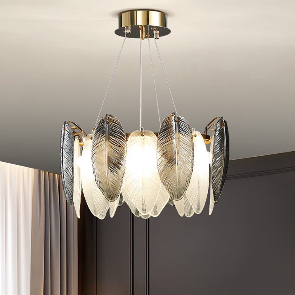 Aeyee Feather Shaped Glass Chandelier, Modern Glass Pendant Light Fixture, Adjustable Hanging Light
