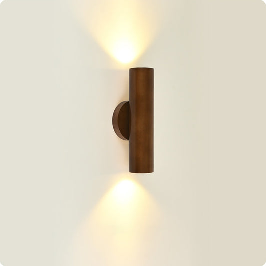 Aeyee Wood Wall Sconce, LED Wall Mounted Lamp, Dimmable Cylinder Wall Light for Stairway Bedroom (Walnut)
