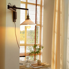 Aeyee Swing Arm Wall Sconce, Industrial Wood Folding Wall Lamp, Adjustable Wall Mount Lamp for Bedroom Living Room Hallway