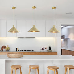 Aeyee Modern Pendant Light Fixture, Farmhouse Hanging Light, Brushed Brass Kitchen Island Pendant Lighting with Adjustable Cord
