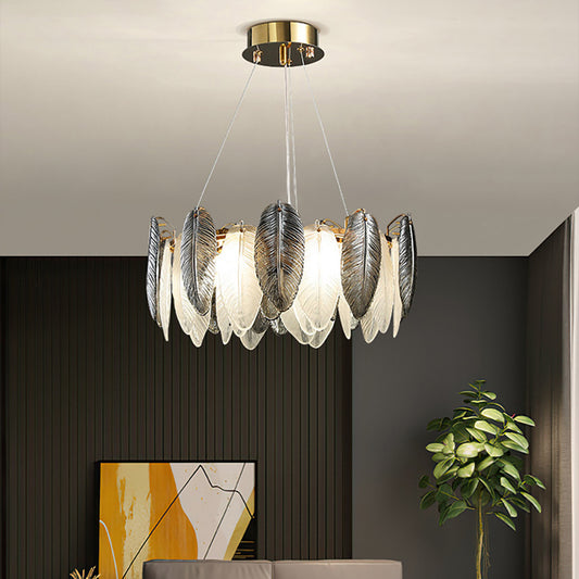Aeyee Feather Shaped Glass Chandelier, Modern Glass Pendant Light Fixture, Adjustable Hanging Light