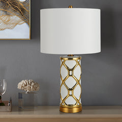 Aeyee Ceramic Table Lamp, Modern Night Light with Fabric Lampshade, Ceramic Base, Bedside Desk Lamp for Bedroom Nightstand