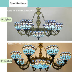 Tiffany Style Chandelier - Aeyee Blue Stained Glass Ceiling Pendant Light, Baroque Tiffany lamp Hanging Light for Dining Room Living Room