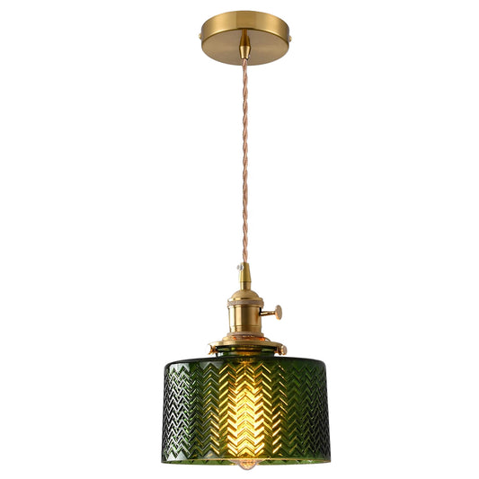 Aeyee Glass Pendant Light Fixture, Modern Green Ceiling Hang Lamp Bedside Hanging Light Fixture for Bedroom Kitchen
