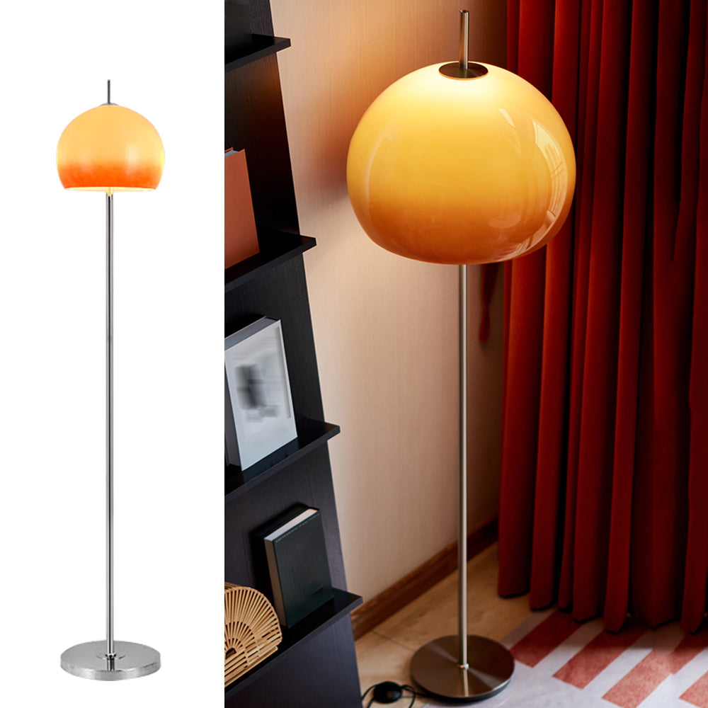 Aeyee Glass Floor Lamp, Industrial Standing Lamp with Orange Dome Shade, Mid Century Tall Pole Standing Accent Lighting for Office Living Room Bedroom