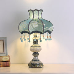 Aeyee Elegant Blue Table Lamp, Antique Flower Decorative Bedside Desk Lamp, Resin Base, Crystal Night Light for Bedroom Nightstand