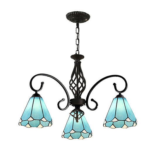 Aeyee Tiffany Pendant Light Fixture, Stained Glass Hanging Light, Vintage Blue Chandeliers for Living Room Stairway Foyer