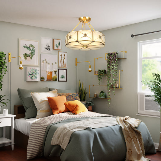 Aeyee Brass Flush Mount Ceiling Light Fixture, 4 Lights Classy Frosted Glass Ceiling lamp for Bedroom Kitchen Office