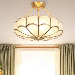 Aeyee Brass Semi-Flush Mount Ceiling Light, Elegant Glass Ceiling Light Fixture for Living Room Hall Bedroom