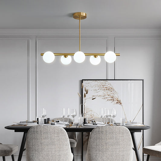 Aeyee Glass Globe Chandelier, Modern Pendant Light, Rectangle Hanging Light, White Glass Linear Light Fixture for Living Room Dining Room