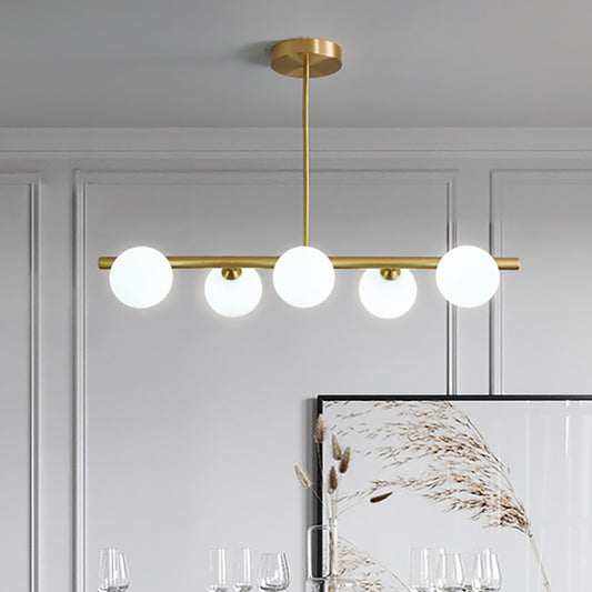 Aeyee Glass Globe Chandelier, Modern Pendant Light, Rectangle Hanging Light, White Glass Linear Light Fixture for Living Room Dining Room