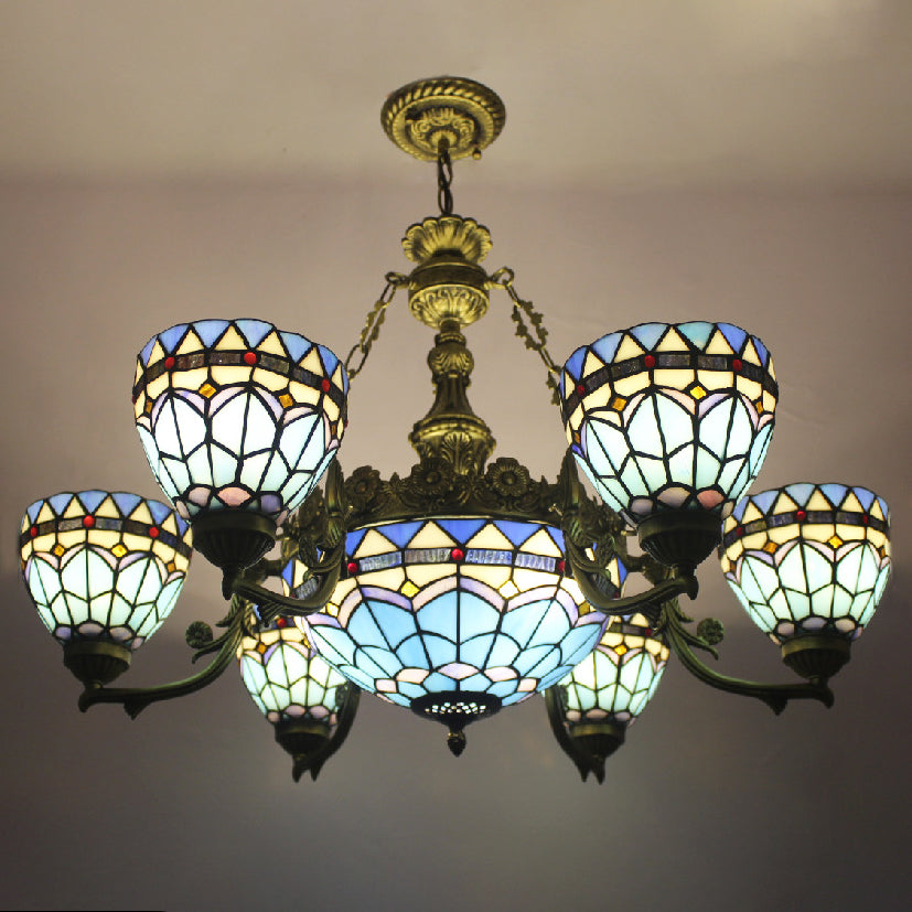 Tiffany Style Chandelier Aeyee Blue Stained Glass Ceiling