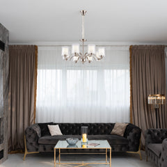 Glass Chandelier, Modern 8 Lights Pendant Light, Mid-Century Hanging Light for Dining Room Living Room Brushed Nickel Finish