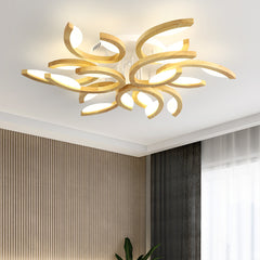 Aeyee Flower Shaped Flush Mount Ceiling Light, Wood Ceiling Light Fixture, Remote Control, Dimmable LED Ceiling Lamp for Bedroom Entryway