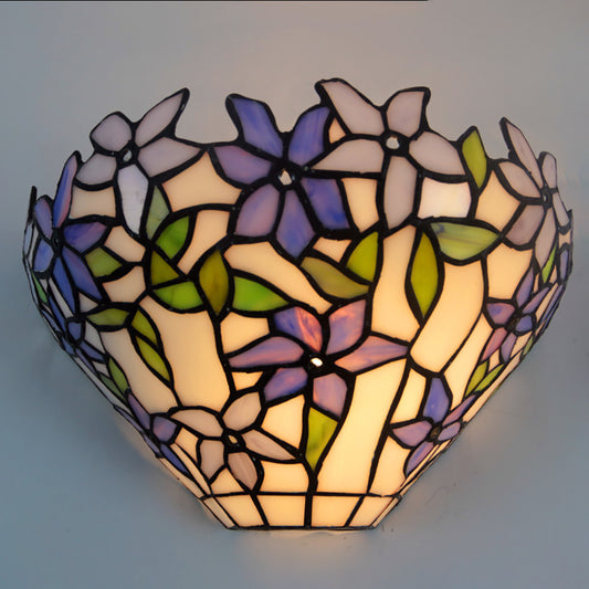 Aeyee Purple Flower Tiffany Wall Sconce, Classy Stained Glass Wall Light, Decorative 12 Inches Wall Light Fixtures for Hallway Stairway Bedroom
