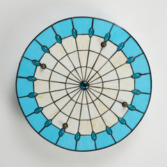 Aeyee Blue Tiffany Ceiling Light, Elegant Stained Glass Flush Mount Ceiling Light, Decorative Round Ceiling Lamp for Bedroom, Entryway