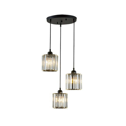 Aeyee K9 Crystals Pendant Light Fixture, Farmhouse Round Hanging Light, Cute Little Light with Cylinder Shade for Hallway Kitchen Bedroom Black Finish
